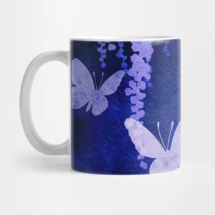 Wisteria and Butterflies Negative Painting Blue Mug